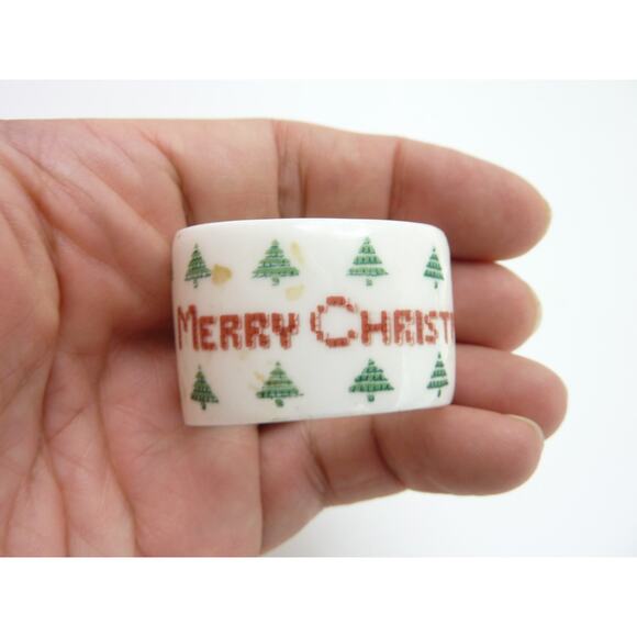 Vintage Christmas Tree Napkin Ring Holders Merry Christmas Ceramic Napkin Rings - Picture 5 of 5